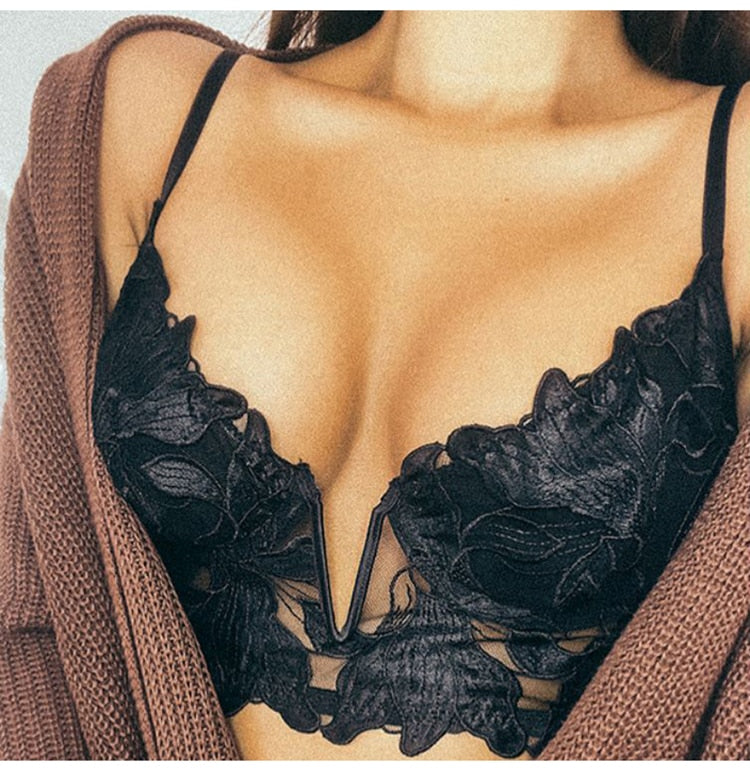 French Lace Bra Push Up Lingerie Embroidery Bralette Underwear