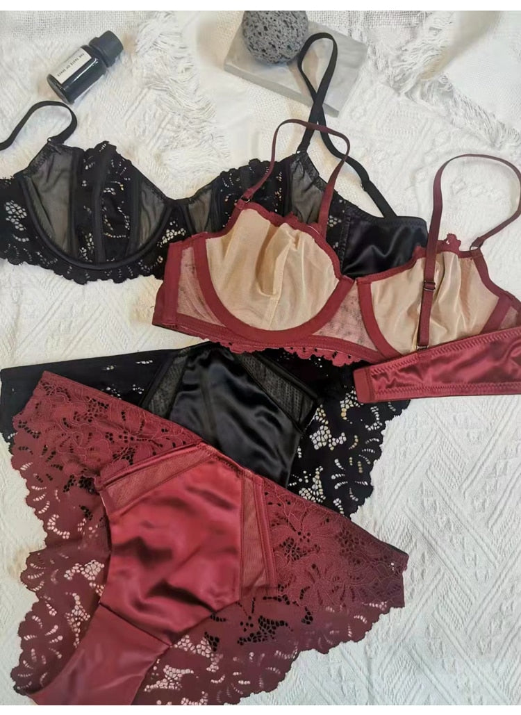French Ultra Thin Lace Underwear Sets