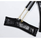 Floral Embroidery Lingerie Set Thin Transparent Bralette Lace Push Up Bra Garters 4 Piece Erotic Underwear
