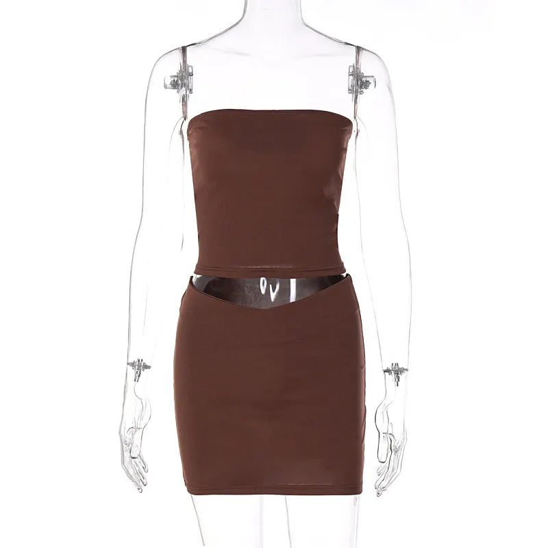 Strapless Ruched Two-Piece Set, Crop Top & Mini Skirt