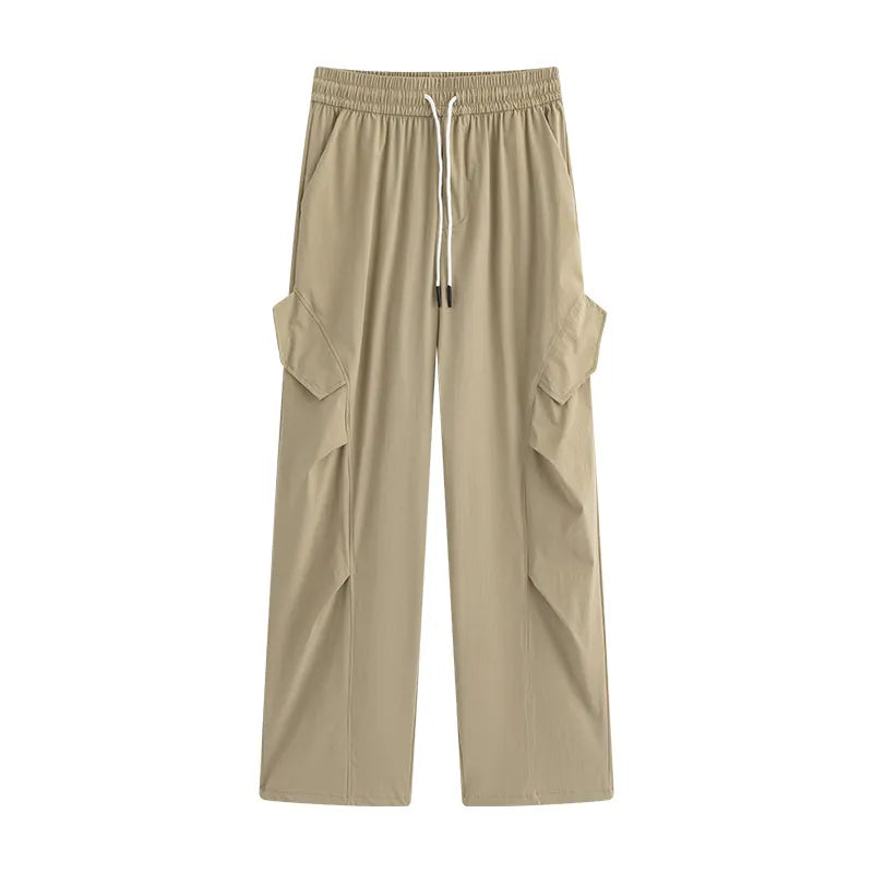 High Waist Drawstring Cargo Straight Casual Pants