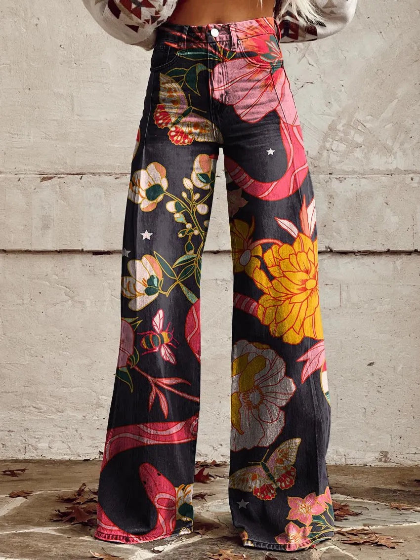 Printed Flare Work Pants