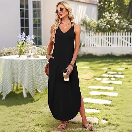 V-Neck A-Line Maxi Slip Dress