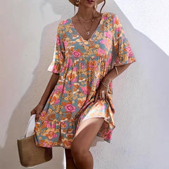 Floral Print Ruffle Hem Mini Dress