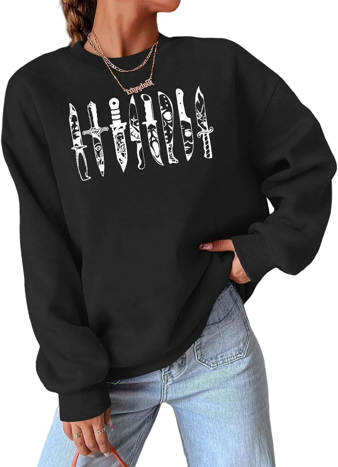 Halloween Pink Ghost On Wednesdays We Wear Pink Print Crew Neck Sweatshirt