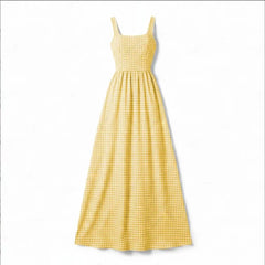 Square Neck Sleeveless Gingham Print Loose A-Line Maxi Dress