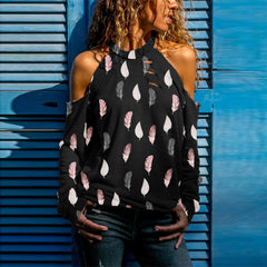 Halloween Skull Print Cold Shoulder Distressed Sweatshirt