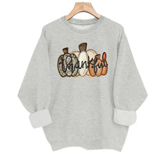 Halloween Thankful Pumpkin Print Round Neck Sweatshirt