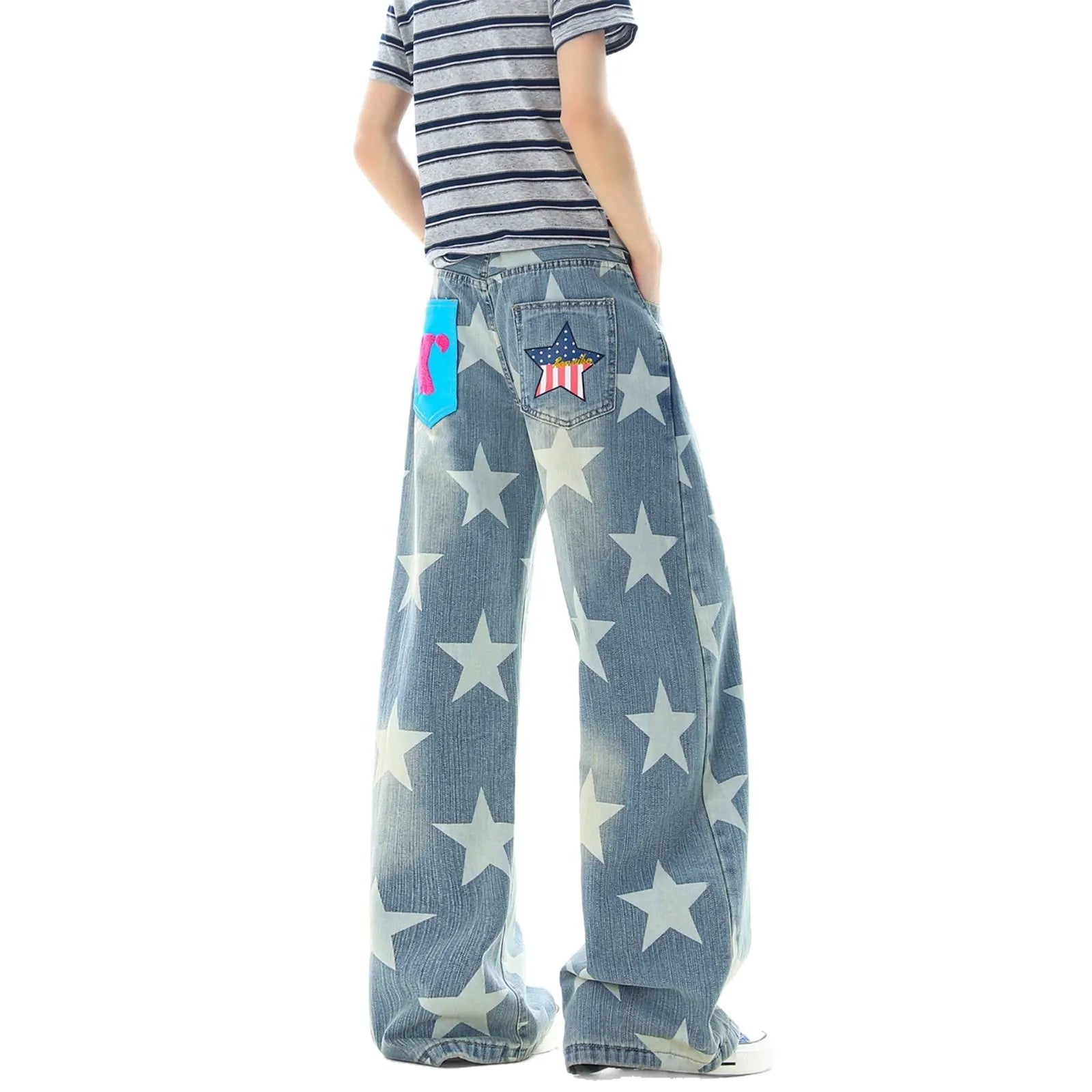 Star Print Baggy Wide Leg Jeans