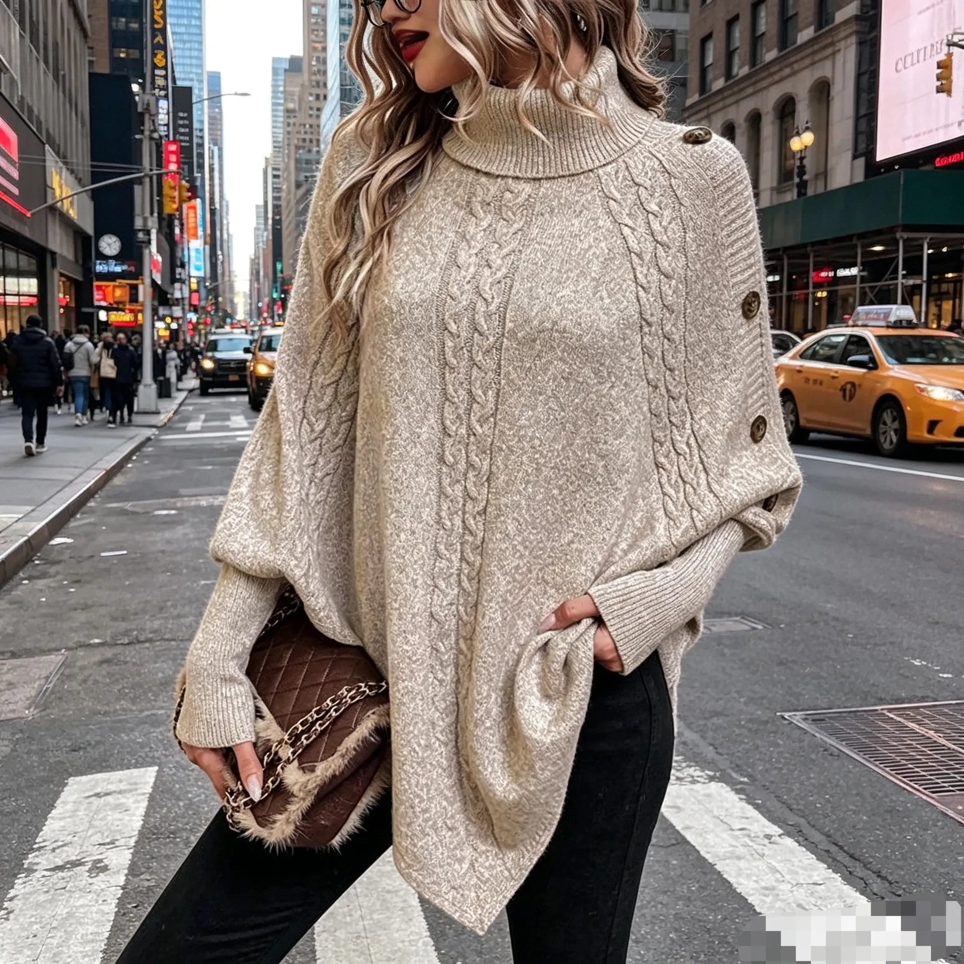Turtleneck Cable Knit Asymmetrical Hem Sweater