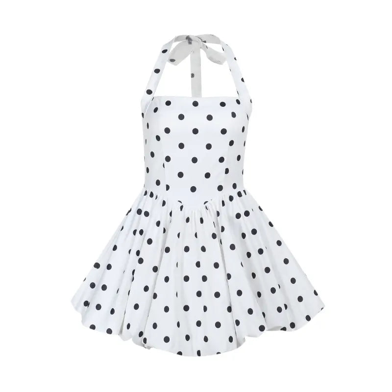 Polka Dot Halter Neck Bubble Mini Dress