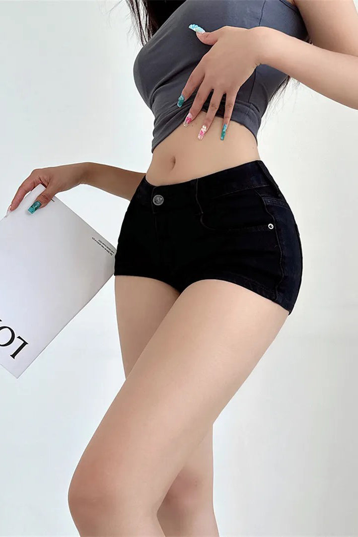 Low Waist Zip Denim Shorts