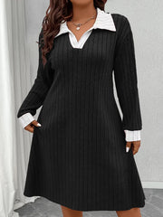 Contrast Collar Knit A-Line Dress