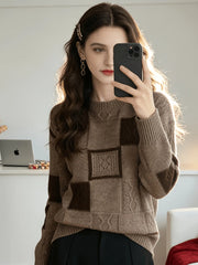 Color Block Patchwork Cable Knit Sweater