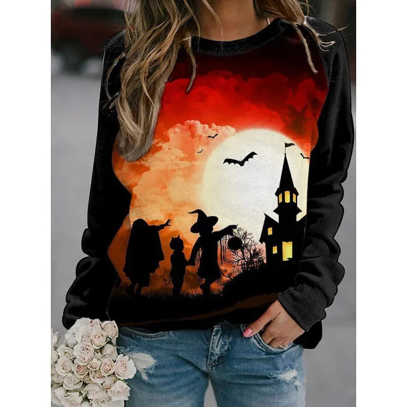 Halloween Bat Print Crew Neck Sweatshirt