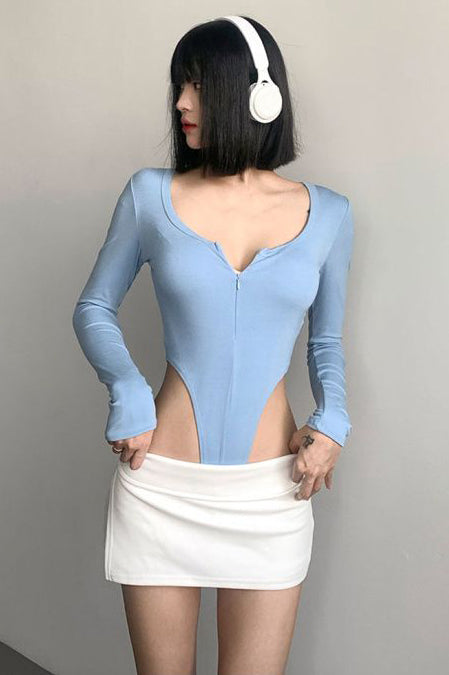 Zip Long Sleeve Bodycon Bodysuit Swimsuit