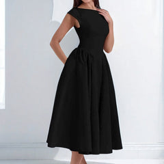 Cap Sleeve Fit-and-Flare Midi Dress