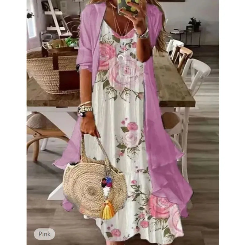 Printed V Neck Cami Long Dress