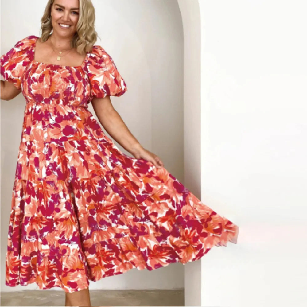 Abstract Print Off-Shoulder Maxi Dress