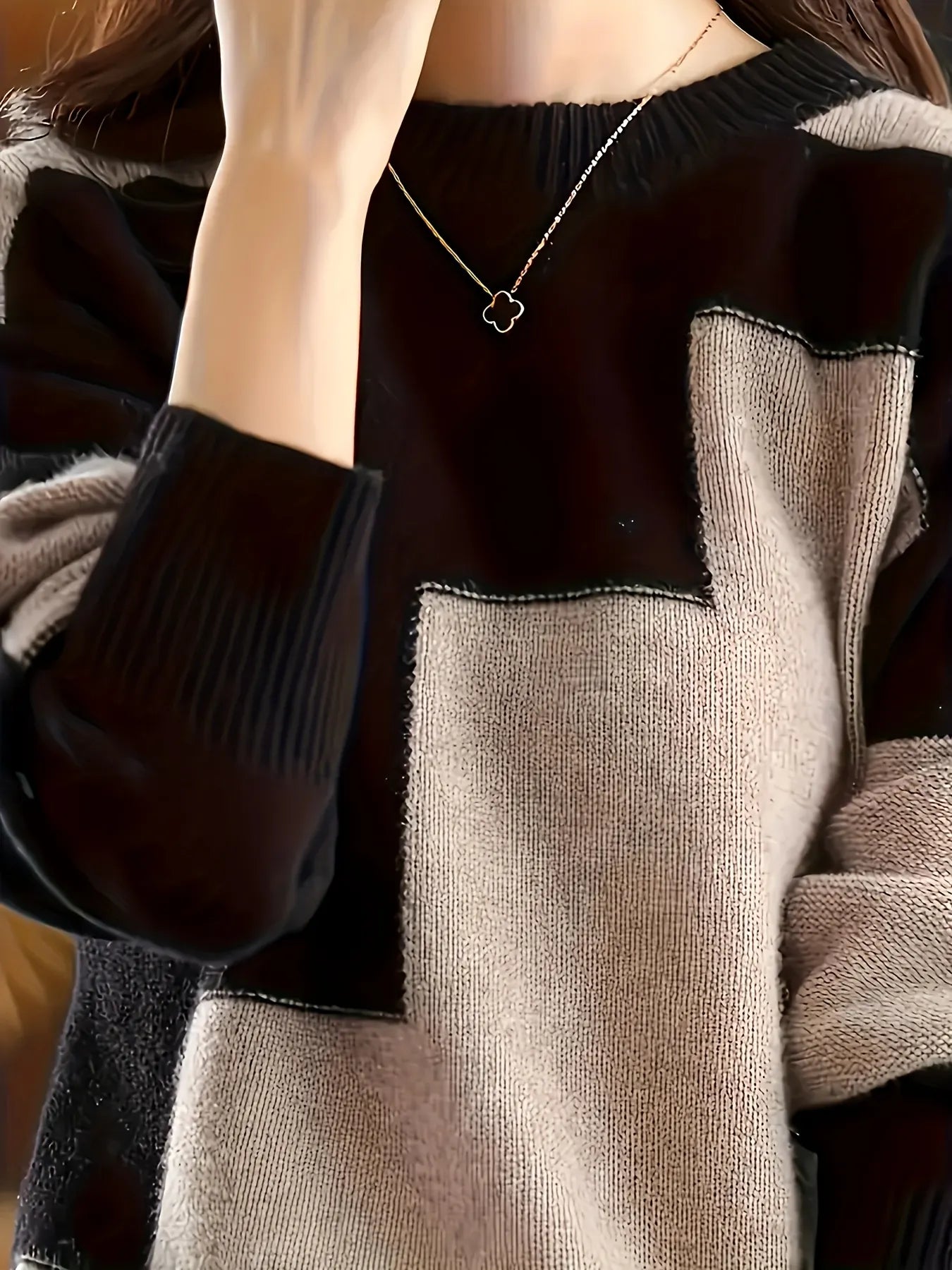 Crew Neck Argyle Color Block Knit Sweater