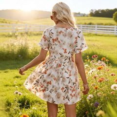 Art Print Loose Flowy Maxi Dress Artsy Aesthetic V-Neck Short Sleeve A-Line Plus Size Elegant Casual Dress