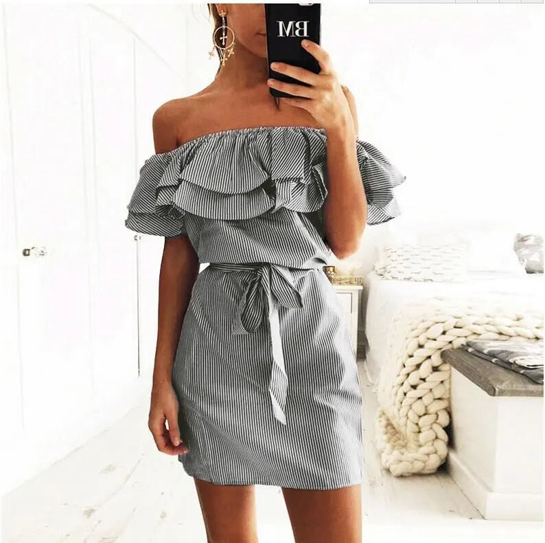 Off Shoulder Ruffle Mini Dress