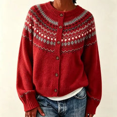 Vintage Fair Isle Knit Cardigan Round Neck Button Front Long Sleeve Sweater Jacket