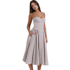 Light Yellow Strapless A-Line Midi Dress