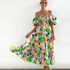 Abstract Print Off-Shoulder Maxi Dress