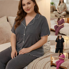 Wavy Lettuce Trim Short Sleeve Top & Long Pants Loungewear