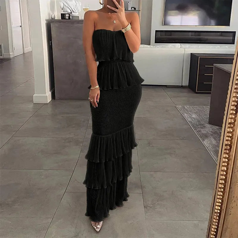 Strapless Ruffle Slim Long Dress