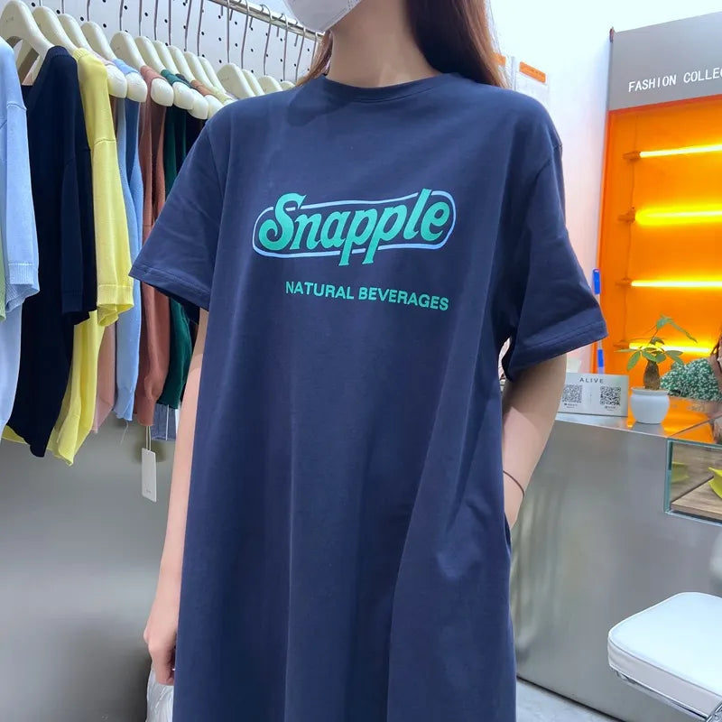 Letter Print Crew Neck Loose Long T-Shirt Dress