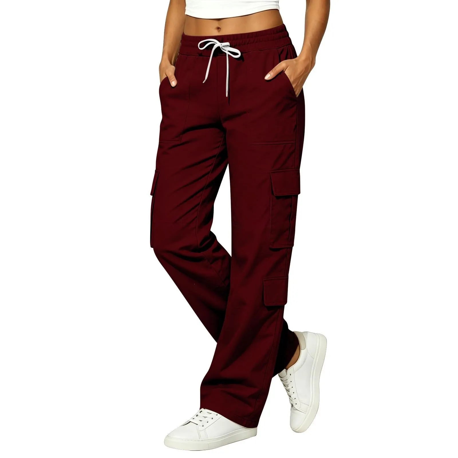 Mid Waist Straight Leg Cargo Pants