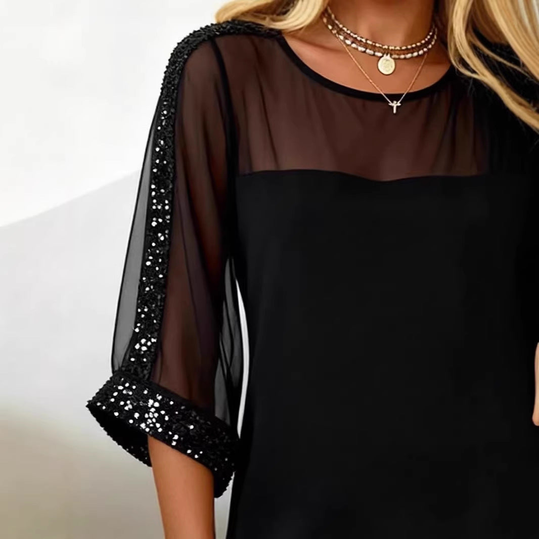 Black Mesh & Sequin Bodycon Dress