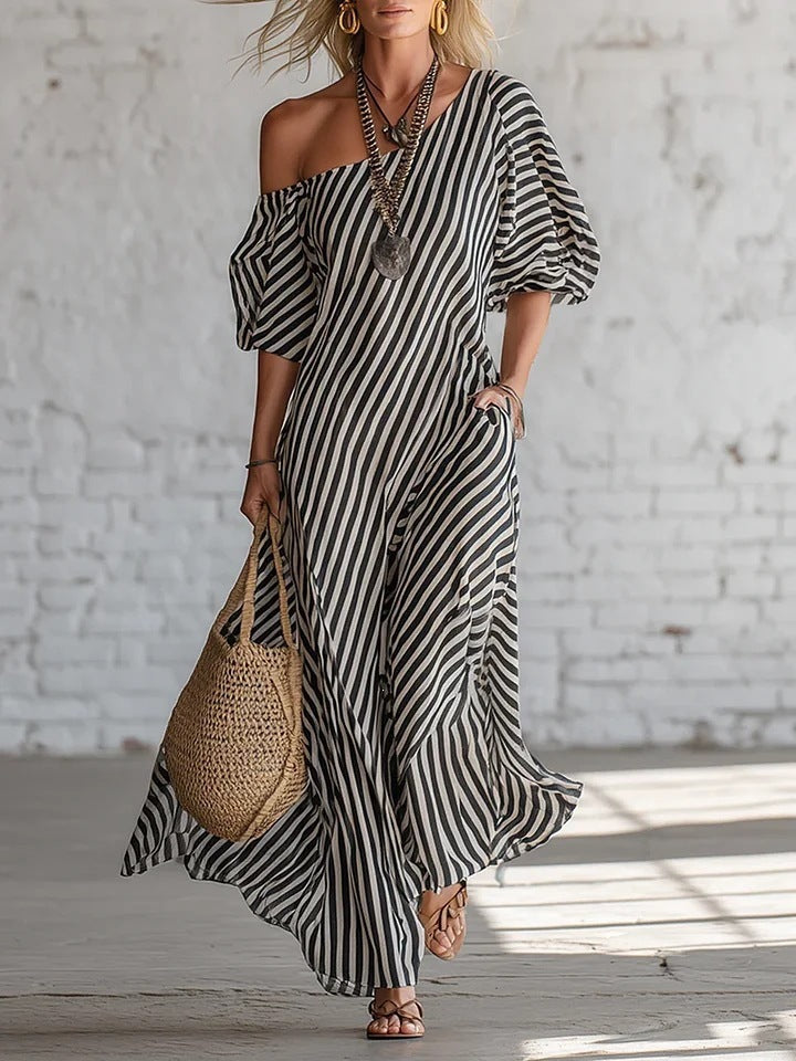 Striped Off Shoulder Maxi Dress