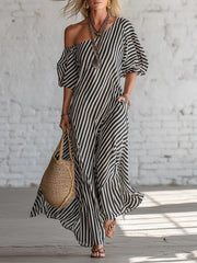 Striped Off Shoulder Maxi Dress