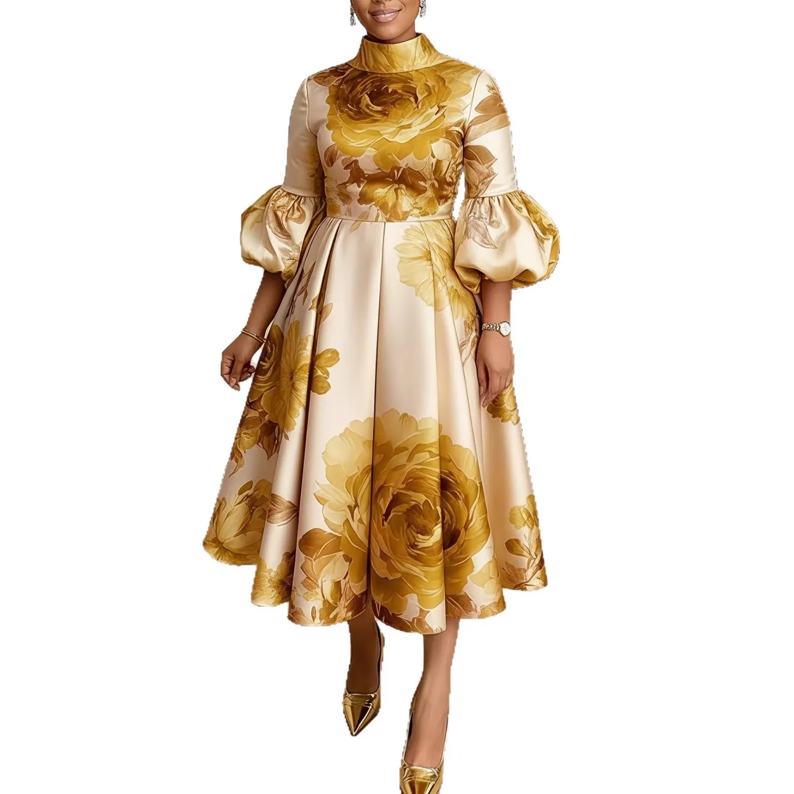 Floral Print High Neck Dress