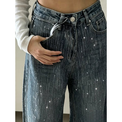 Blue Vintage Washed Sparkle Wide Leg Jeans
