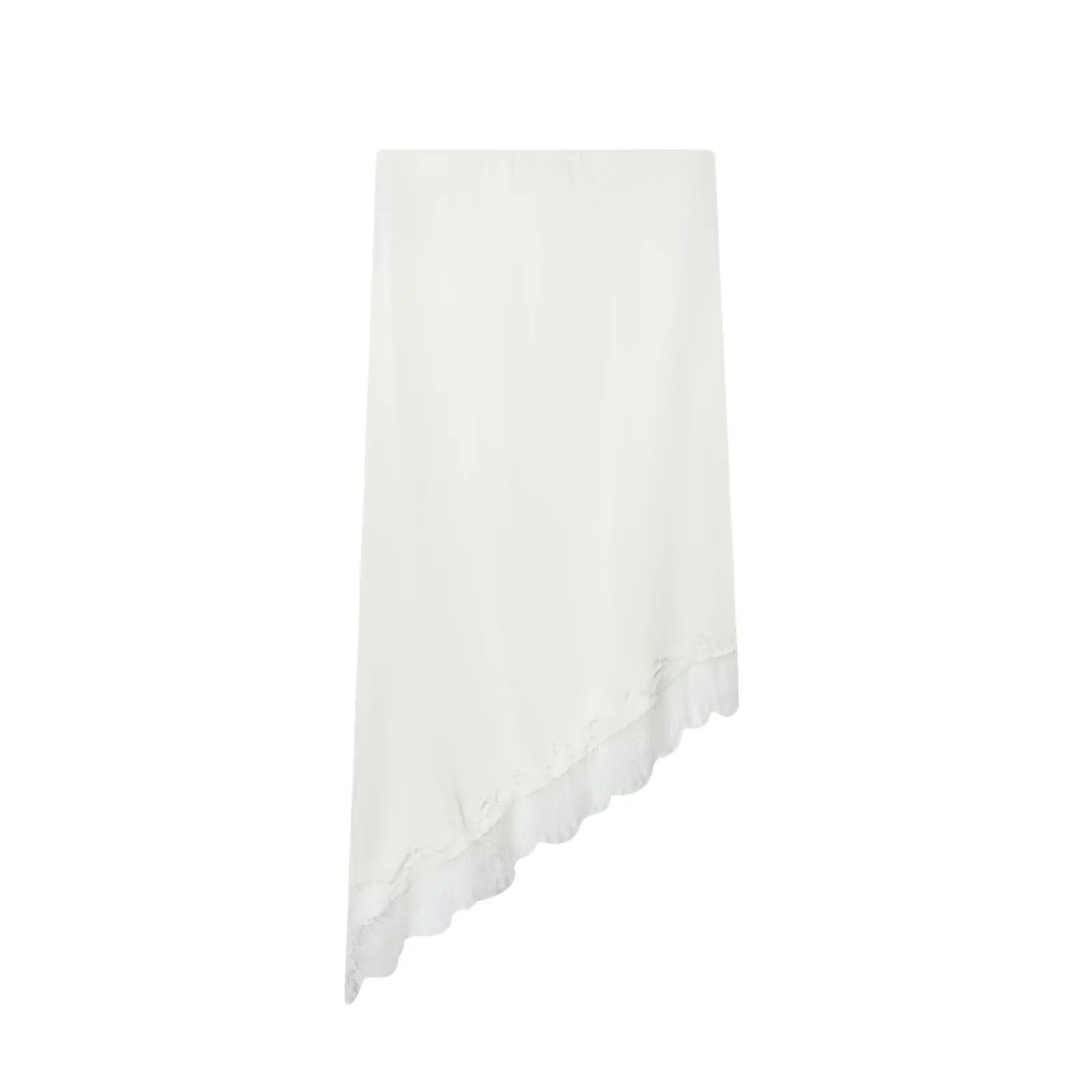 Solid Color Satin Lace Trim Irregular Hem Midi Skirt