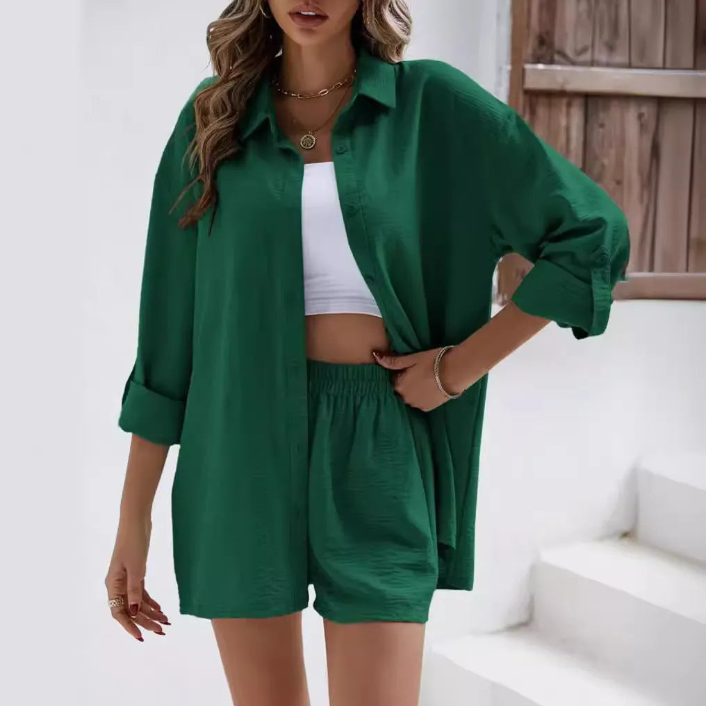 Loose Button Down Shirt & High Waist Shorts Outfit