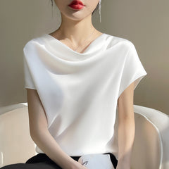 Cowl Neck Short Sleeve Blouse