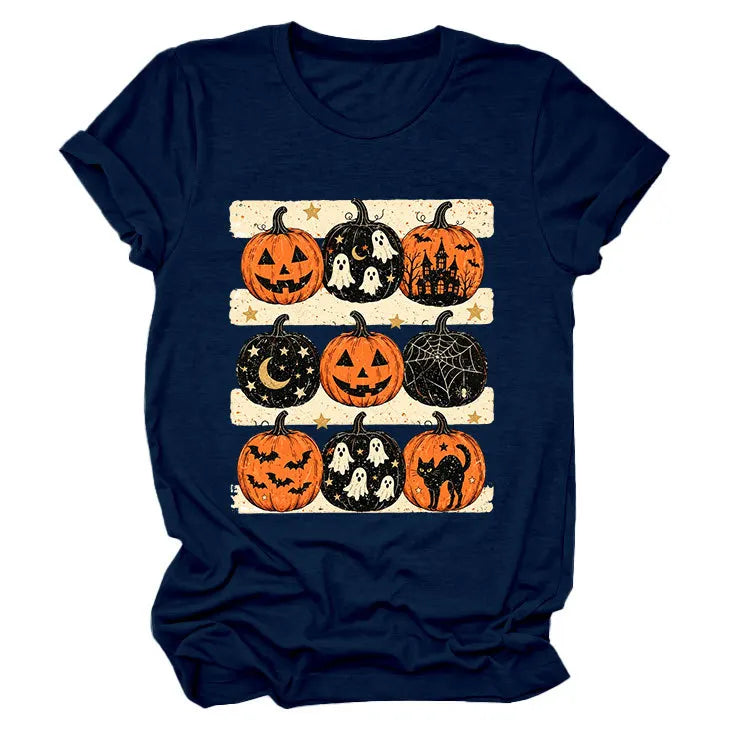 Vintage Halloween Pumpkin Ghost Graphic T‑Shirt