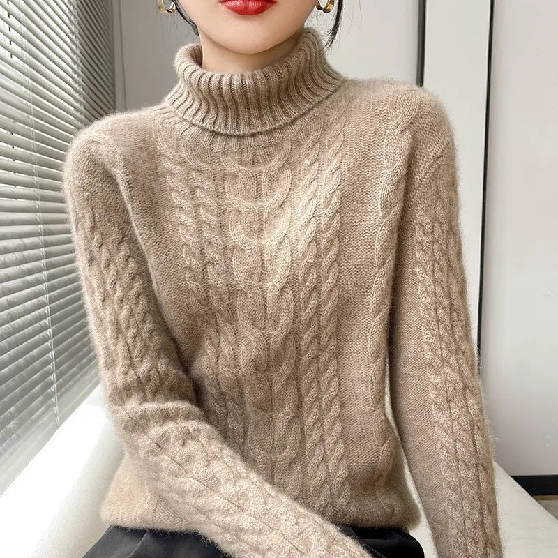 High Turtleneck Cable Knit Sweater