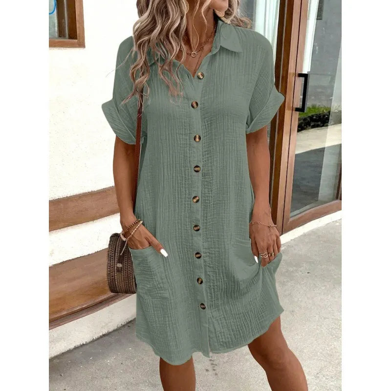Button Front Pocket Shirt Midi Dress