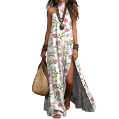 Bohemian Print Halter Neck Sleeveless Maxi Dress