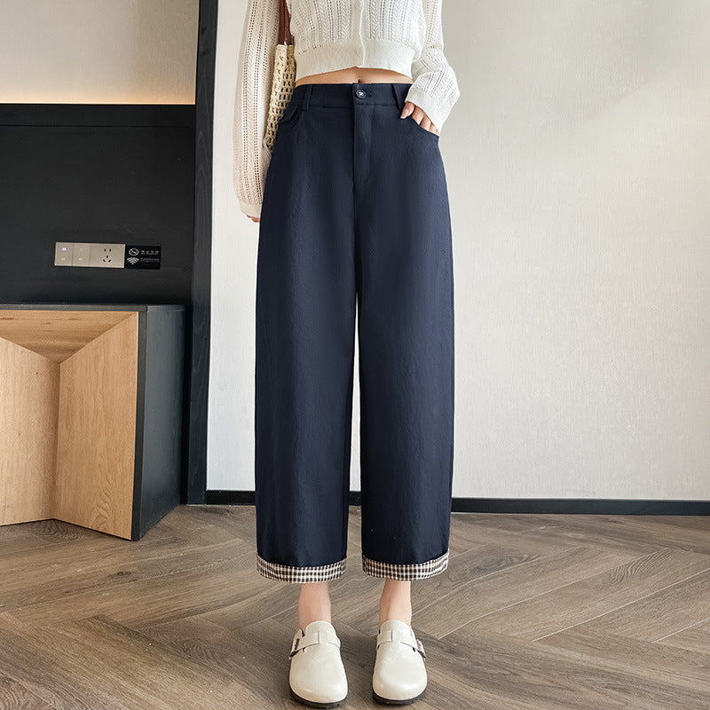 High Waist Contrast Trim Wide Leg Pants