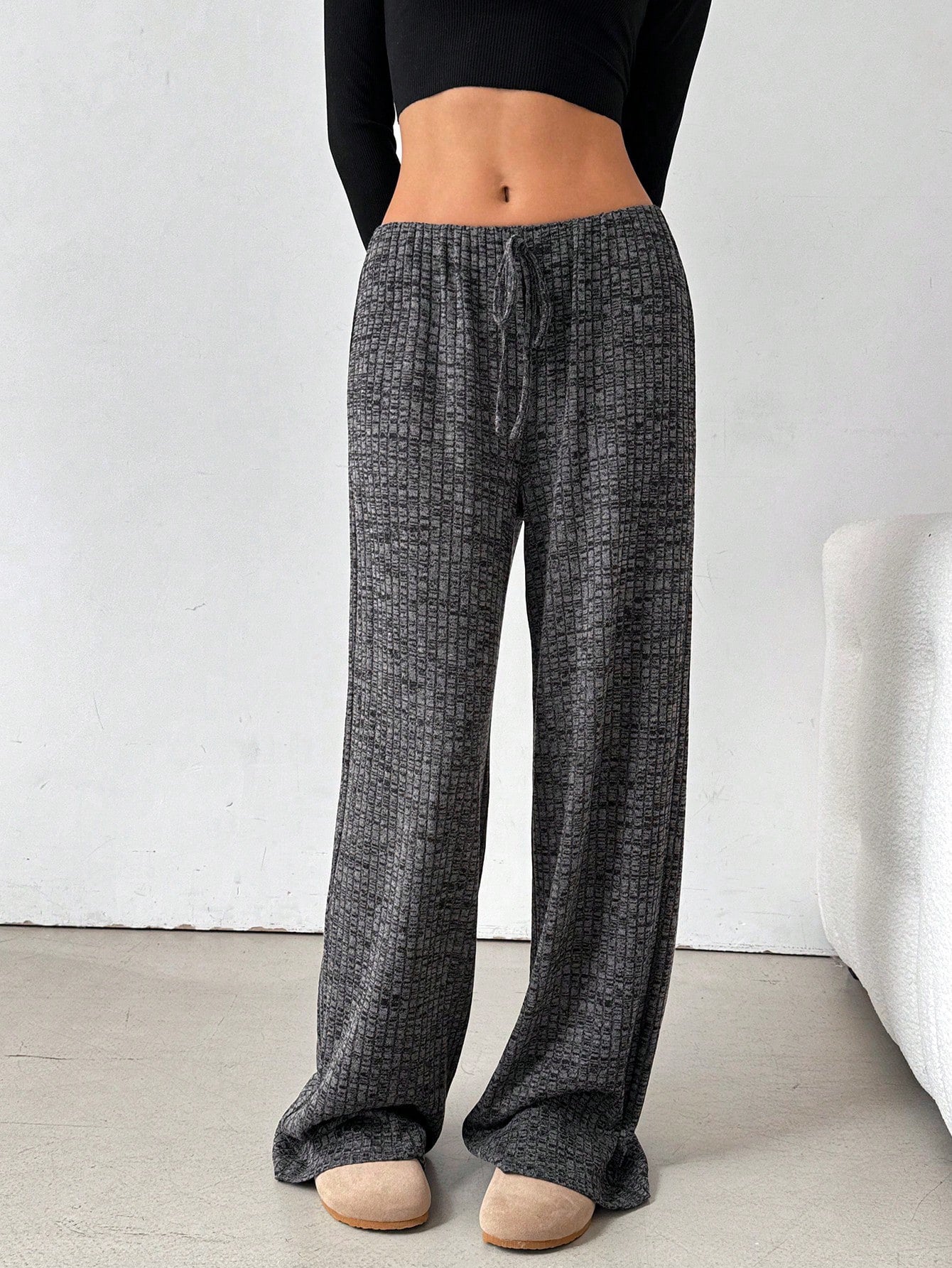 Striped Drawstring Waist Loose Straight Leg Casual Pants