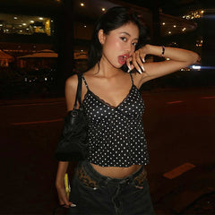 Polka Dot Lace Trim Cami Top