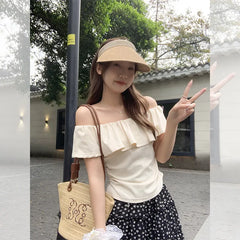 Solid Cream Elegant Boat Neck Fitted Casual Blouse