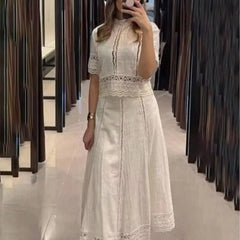 Lace Cutout Half Sleeve Crop Blouse & Midi Skirt Two Piece Set